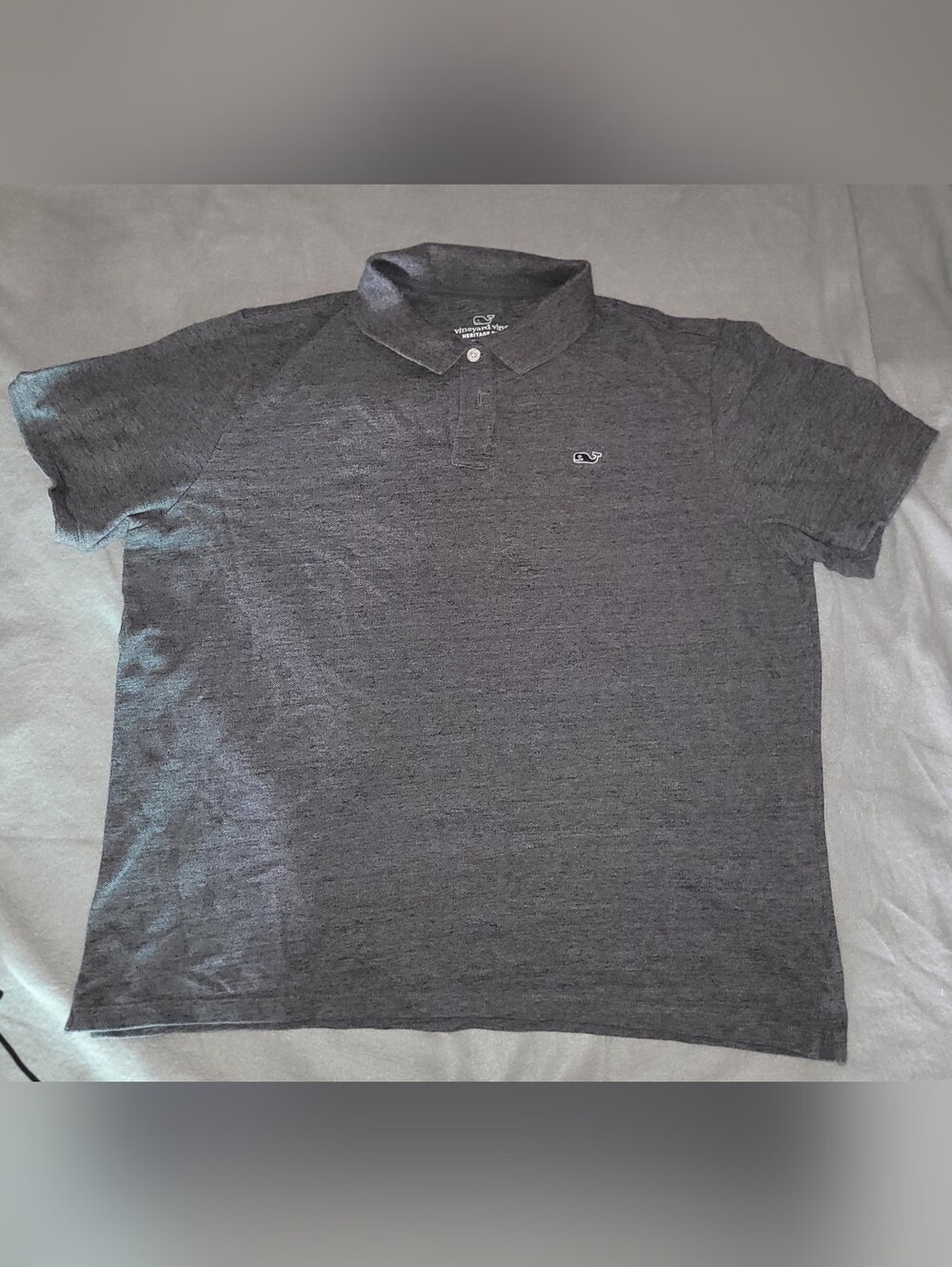 Vineyard Vines Heritage Polo Boxy Shirt Mens Large Dark Gray Cotton Solid SS